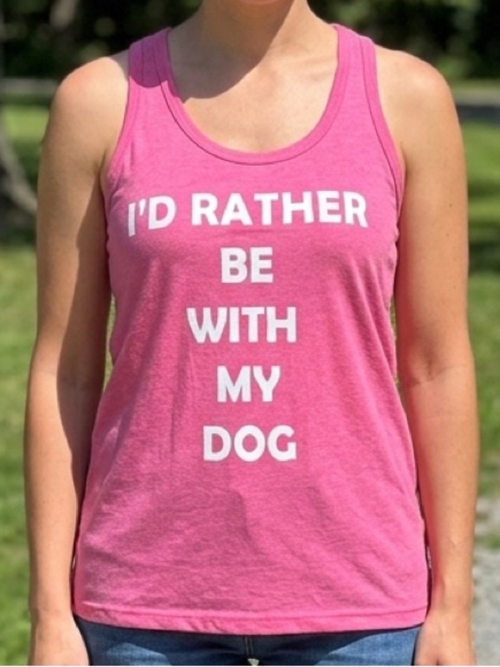 Athletic Works Pink Heather Tank Top ‘I'd Rather Be With My Dog’ Racerback M EUC